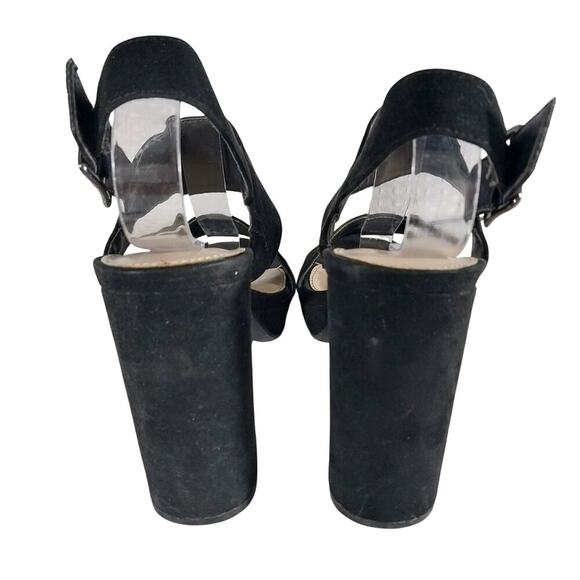 BAR III! BLACK VEGAN SUEDE MICROFIBER CHUNKY HEEL STRAP & BUCKLE SANDALS! SZ 7M - Picture 6 of 11